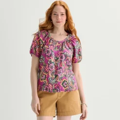 St. John's Bay Womens Round Neck Short Sleeve Regular Fit Button-Down Shirt