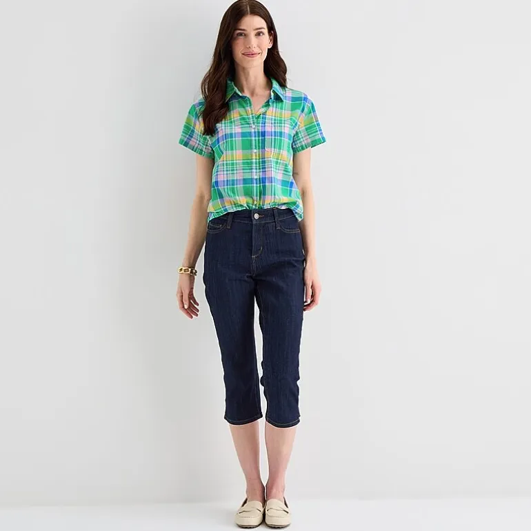 St. John's Bay Womens Short Sleeve Regular Fit Button-Down Shirt