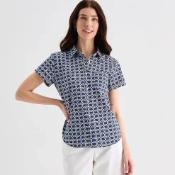 St. John's Bay Womens Short Sleeve Regular Fit Button-Down Shirt