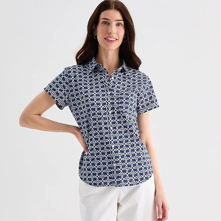 St. John's Bay Womens Short Sleeve Regular Fit Button-Down Shirt