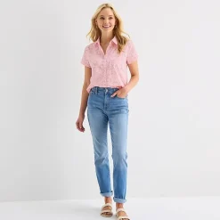 St. John's Bay Womens Short Sleeve Regular Fit Button-Down Shirt