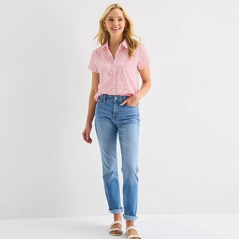 St. John's Bay Womens Short Sleeve Regular Fit Button-Down Shirt