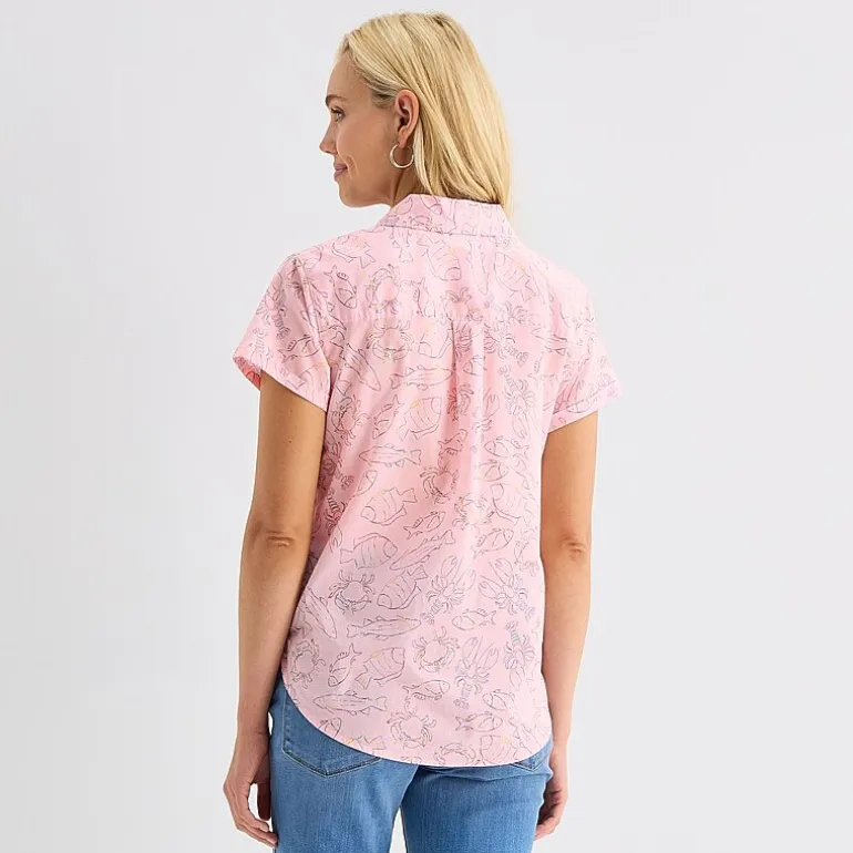 St. John's Bay Womens Short Sleeve Regular Fit Button-Down Shirt