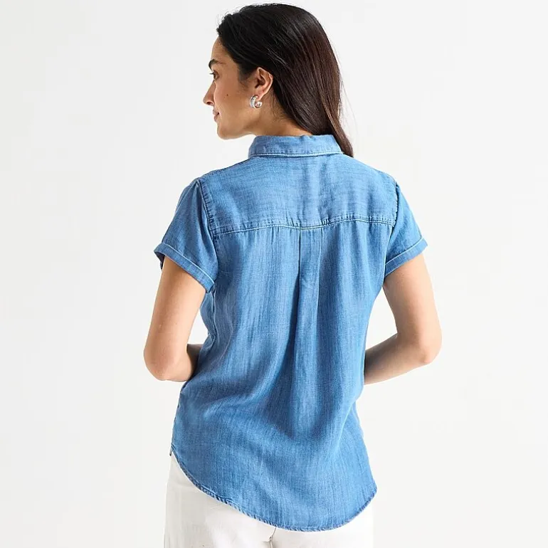 St. John's Bay Womens Short Sleeve Regular Fit Button-Down Shirt
