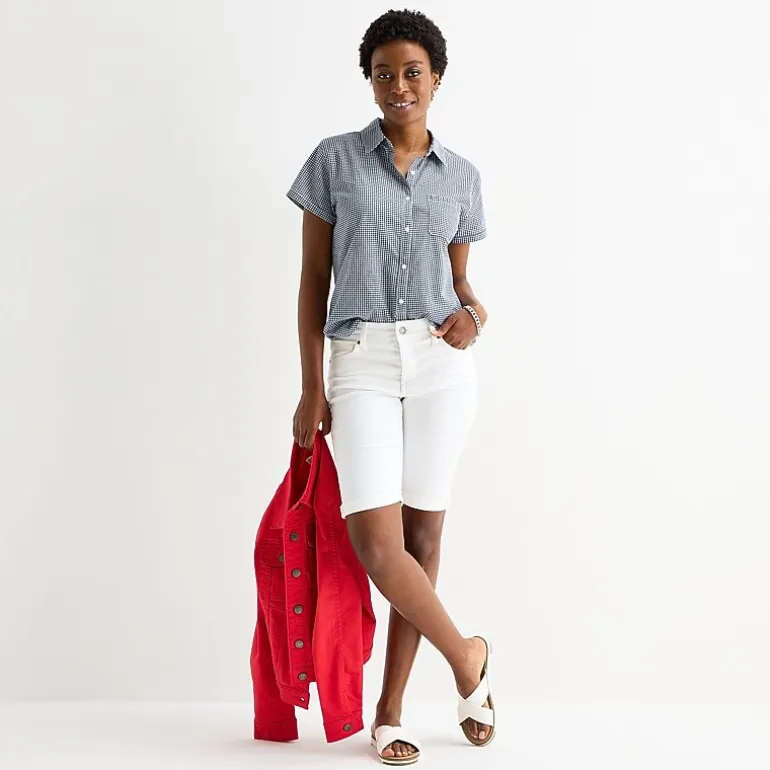 St. John's Bay Womens Short Sleeve Regular Fit Button-Down Shirt