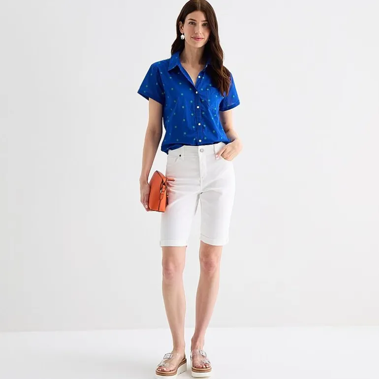 St. John's Bay Womens Short Sleeve Regular Fit Button-Down Shirt