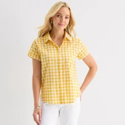 St. John's Bay Womens Short Sleeve Regular Fit Button-Down Shirt