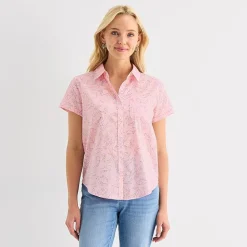 St. John's Bay Womens Short Sleeve Regular Fit Button-Down Shirt