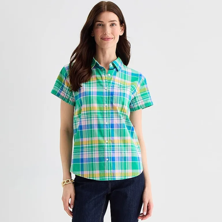 St. John's Bay Womens Short Sleeve Regular Fit Button-Down Shirt