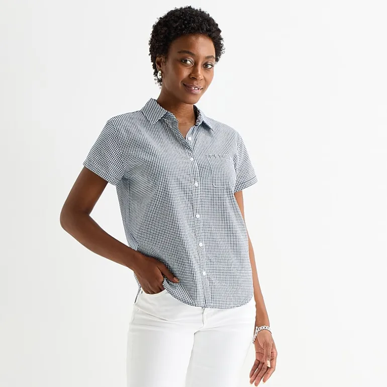 St. John's Bay Womens Short Sleeve Regular Fit Button-Down Shirt
