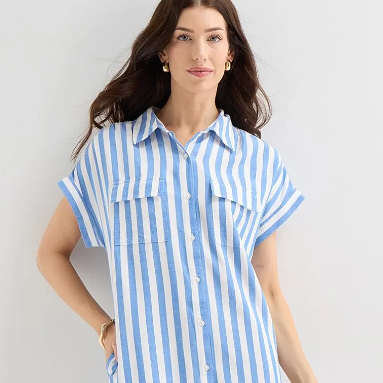 St. John's Bay Womens Short Sleeve Striped Sheath Dress