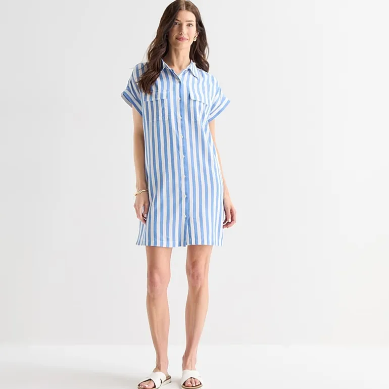 St. John's Bay Womens Short Sleeve Striped Sheath Dress