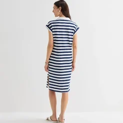 St. John's Bay Womens Short Sleeve Midi Striped Shirt Dress