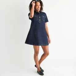 St. John's Bay Womens Short Sleeve A-Line Denim Dress