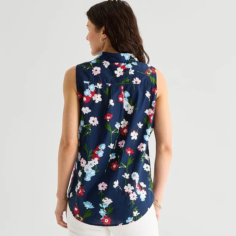 St. John's Bay Womens Sleeveless Regular Fit Button-Down Shirt