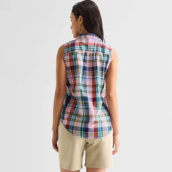 St. John's Bay Womens Sleeveless Regular Fit Button-Down Shirt