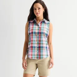St. John's Bay Womens Sleeveless Regular Fit Button-Down Shirt