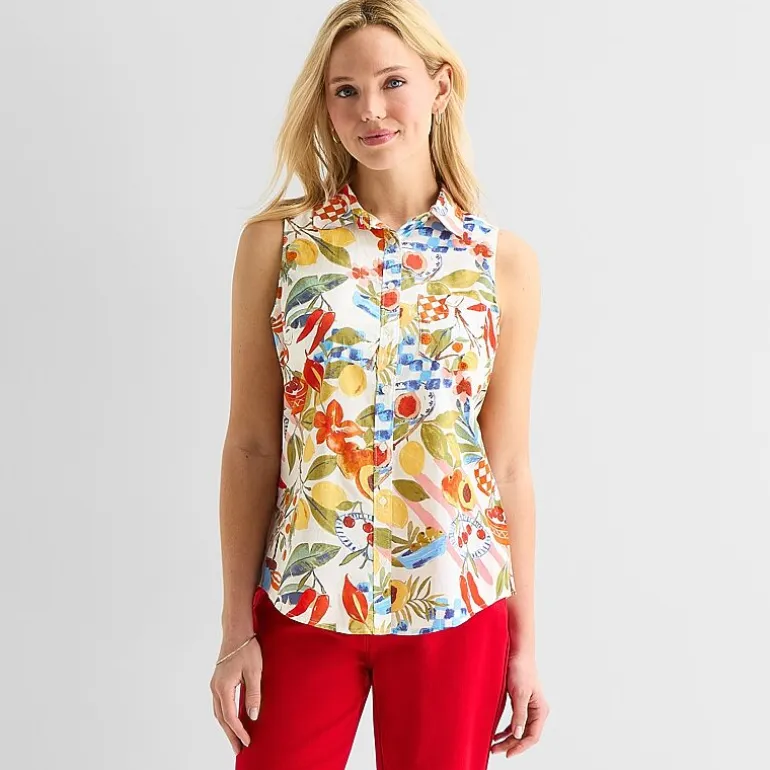 St. John's Bay Womens Sleeveless Regular Fit Button-Down Shirt