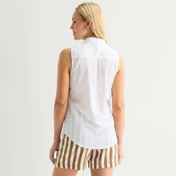 St. John's Bay Womens Sleeveless Regular Fit Button-Down Shirt