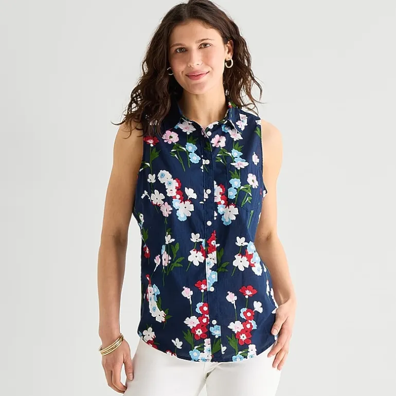 St. John's Bay Womens Sleeveless Regular Fit Button-Down Shirt