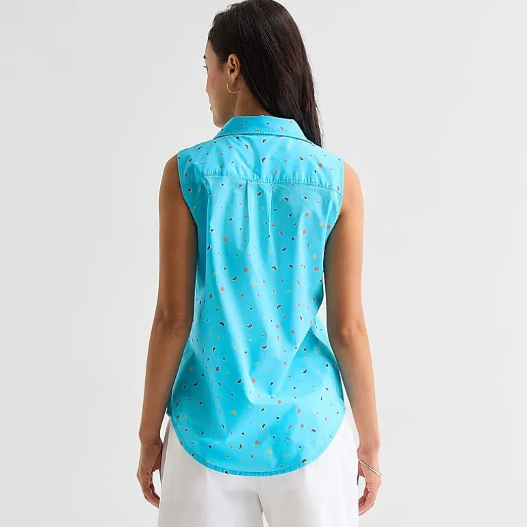 St. John's Bay Womens Sleeveless Regular Fit Button-Down Shirt