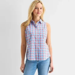 St. John's Bay Womens Sleeveless Regular Fit Button-Down Shirt