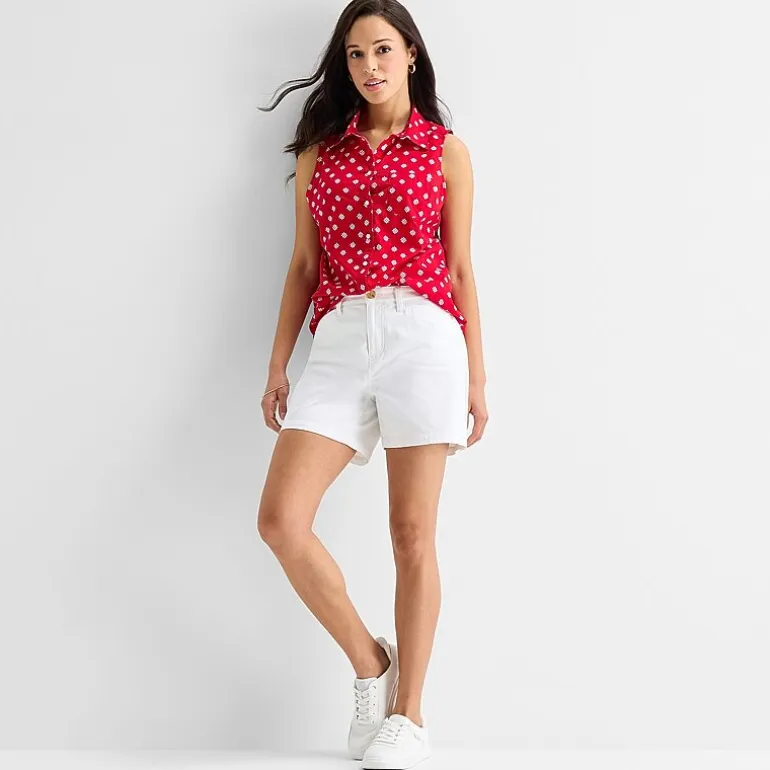 St. John's Bay Womens Sleeveless Regular Fit Button-Down Shirt