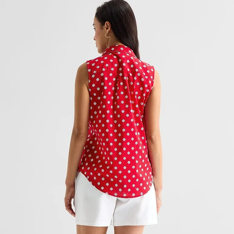 St. John's Bay Womens Sleeveless Regular Fit Button-Down Shirt