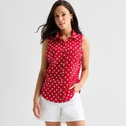 St. John's Bay Womens Sleeveless Regular Fit Button-Down Shirt