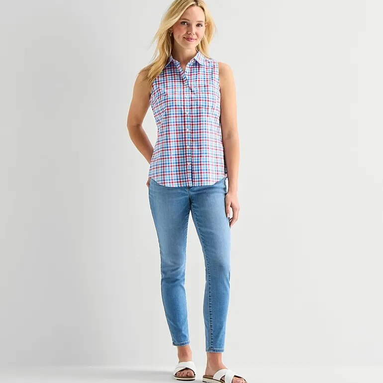 St. John's Bay Womens Sleeveless Regular Fit Button-Down Shirt