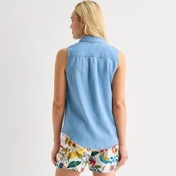 St. John's Bay Womens Sleeveless Regular Fit Button-Down Shirt