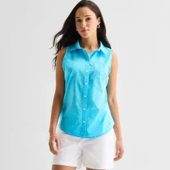 St. John's Bay Womens Sleeveless Regular Fit Button-Down Shirt