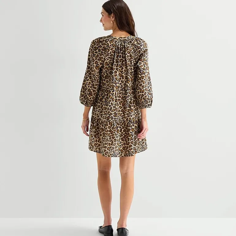 St. John's Bay Womens Split Crew Neck Long Sleeve Animal A-Line Dress