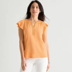 St. John's Bay Womens Split Crew Neck Short Sleeve Blouse