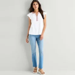 St. John's Bay Womens Split Crew Neck Short Sleeve Blouse