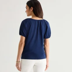 St. John's Bay Womens Split Tie Neck Short Sleeve Blouse