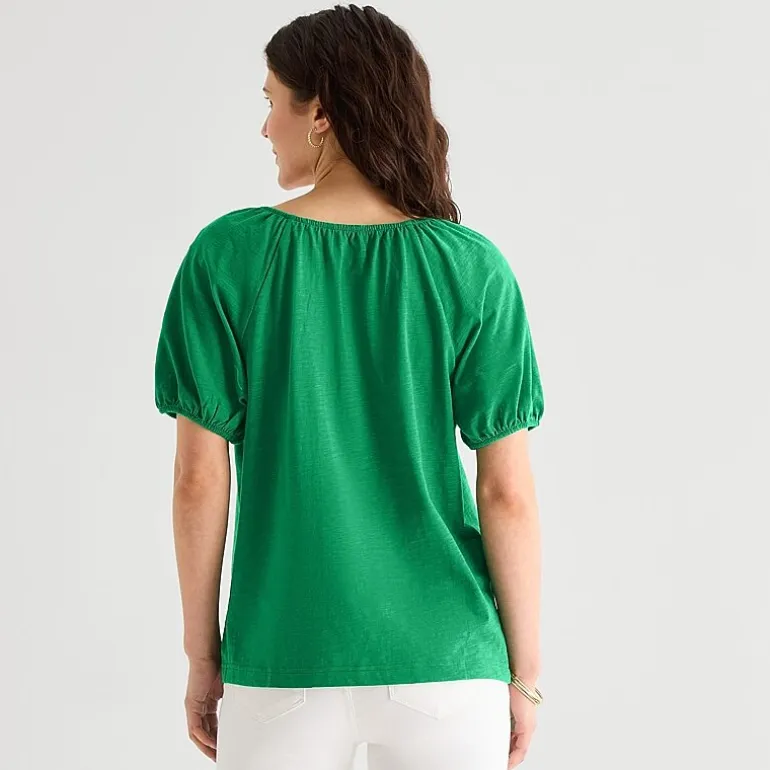 St. John's Bay Womens Split Tie Neck Short Sleeve Blouse