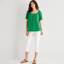 St. John's Bay Womens Split Tie Neck Short Sleeve Blouse