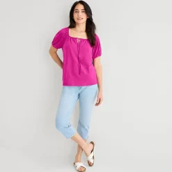 St. John's Bay Womens Split Tie Neck Short Sleeve Blouse