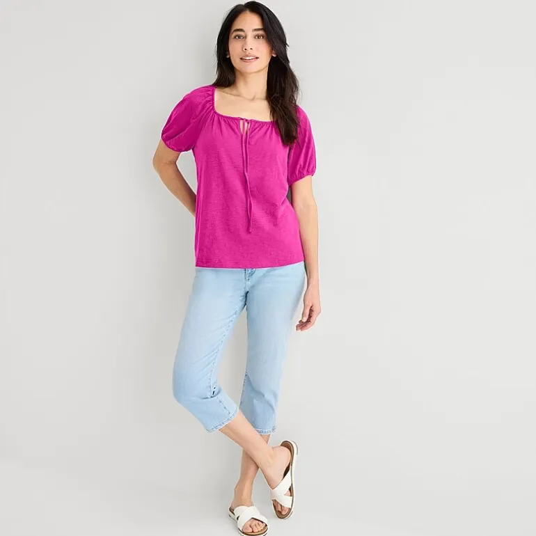 St. John's Bay Womens Split Tie Neck Short Sleeve Blouse