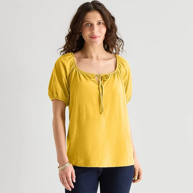 St. John's Bay Womens Split Tie Neck Short Sleeve Blouse