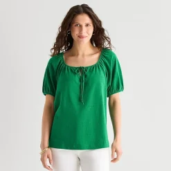 St. John's Bay Womens Split Tie Neck Short Sleeve Blouse