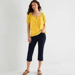 St. John's Bay Womens Split Tie Neck Short Sleeve Blouse