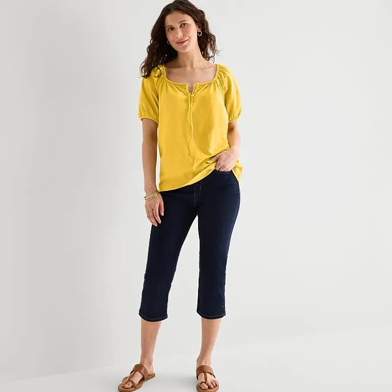St. John's Bay Womens Split Tie Neck Short Sleeve Blouse