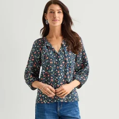 St. John's Bay Womens Split Tie Neck 3/4 Sleeve Blouse