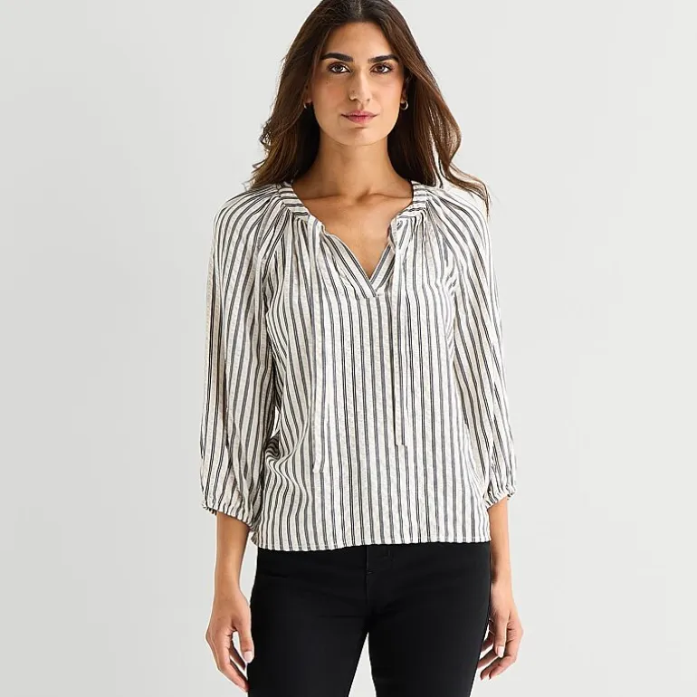 St. John's Bay Womens Split Tie Neck 3/4 Sleeve Blouse
