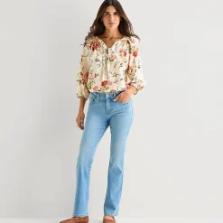 St. John's Bay Womens Split Tie Neck 3/4 Sleeve Blouse