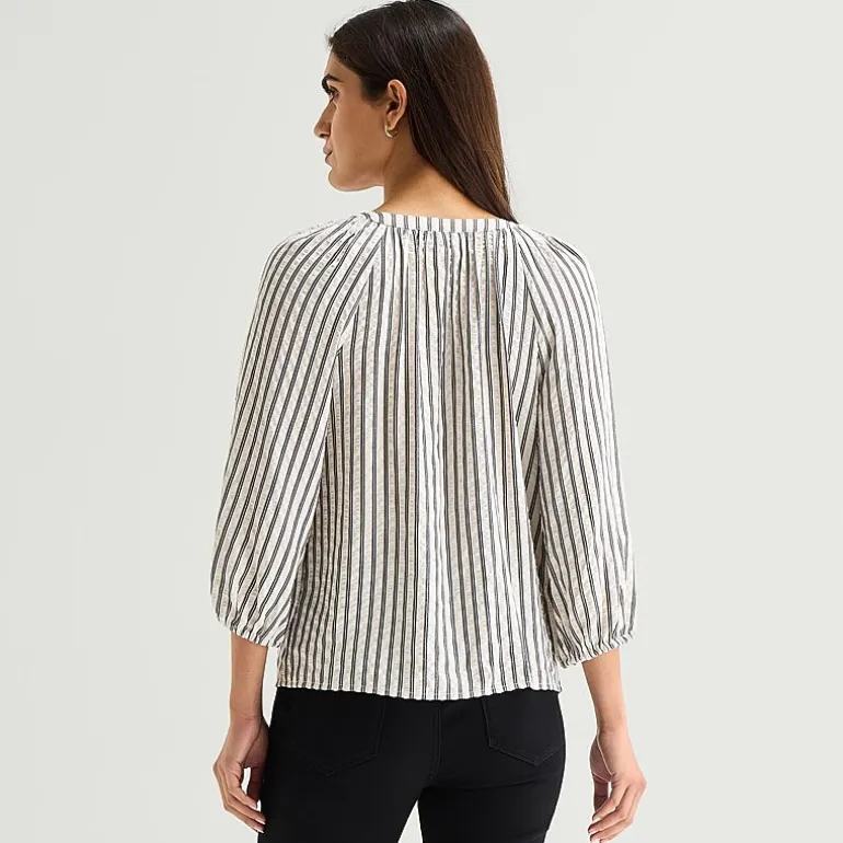 St. John's Bay Womens Split Tie Neck 3/4 Sleeve Blouse