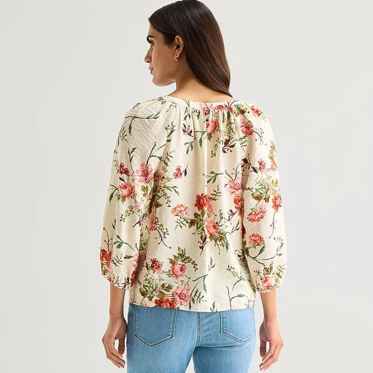 St. John's Bay Womens Split Tie Neck 3/4 Sleeve Blouse