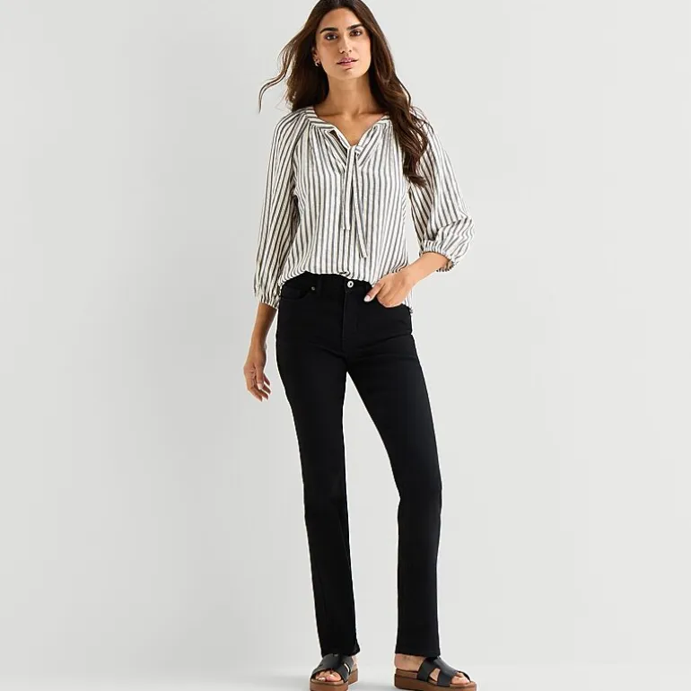 St. John's Bay Womens Split Tie Neck 3/4 Sleeve Blouse